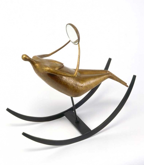 Philippe HIQUILY La Rocking Chair, 2006, bronze patiné, fer et mirroir, 34 x 38 x 14,5 cm, ed. 8 + 4 E.A.