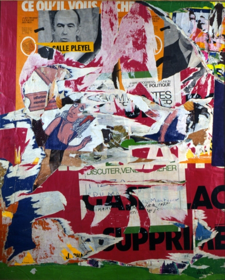 Jacques VILLEGLE Rue du Parc Royal, 1975, torn posters laid down on canvas, 170 x 137 cm