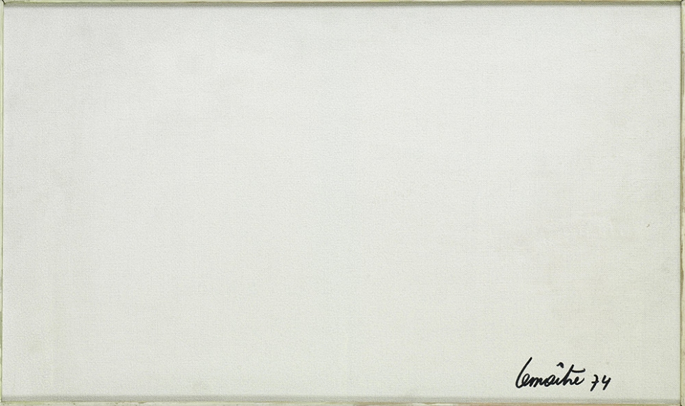 Maurice LEMAÎTRE Supertemporel pur n°22, 1974, toile vierge signée, 33 x 55 cm