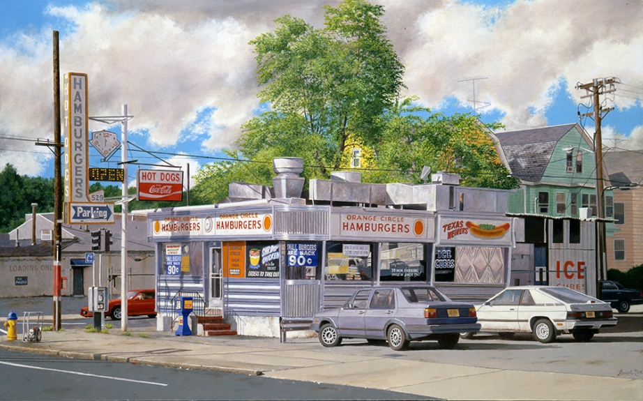 John BAEDER Orange Circle Diner, 2004, oil on canvas, 76.2 x 121.9 cm
